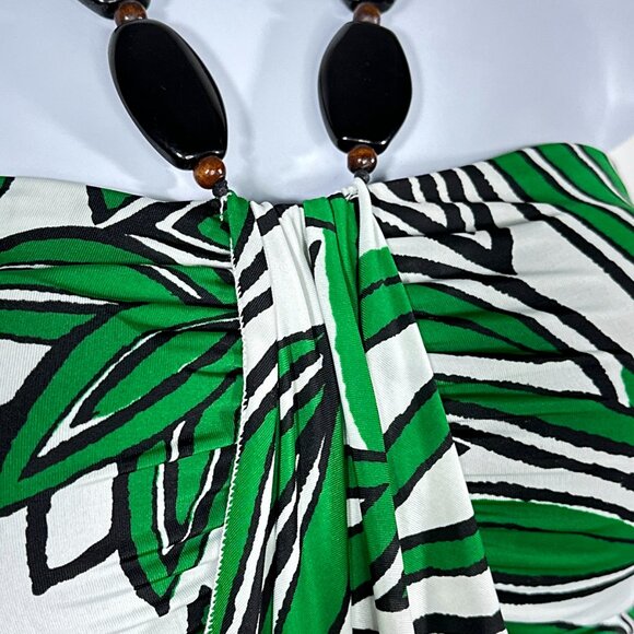 NWT Kitty Halter Dress White Green Leaf Design Six Brown Buttons Size Small - Picture 4 of 15